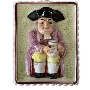 Vintage Japan Ceramic Wall Hanging Colonial Man w/Beer & Cigar Haldon Group 70’s